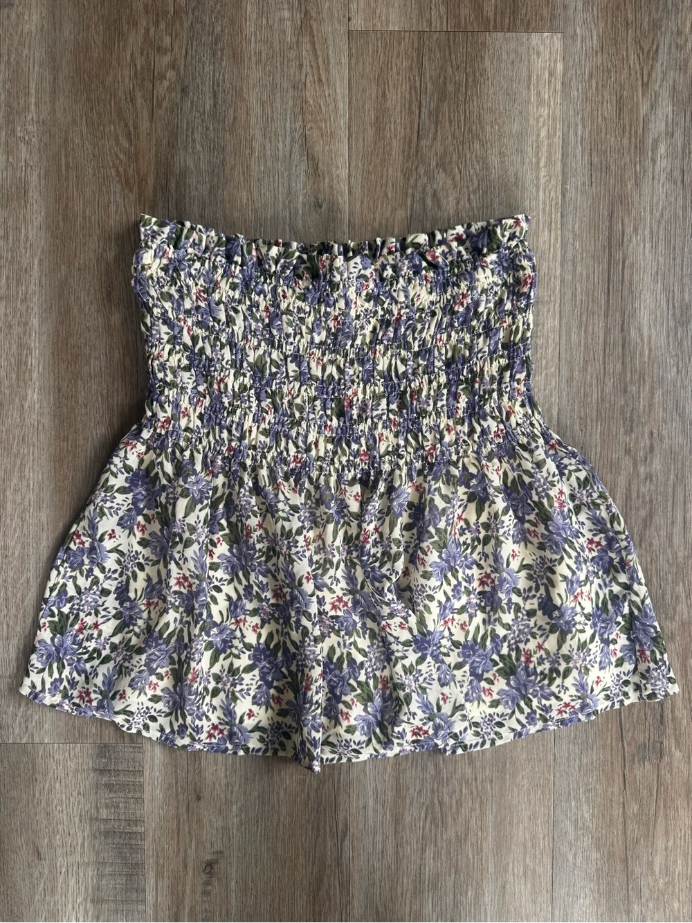 Lulu's Cream Floral Smocked Mini Skirt with Purple Blooms